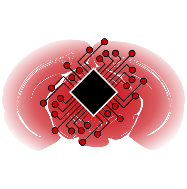 A stylized brain with a computer chip inside